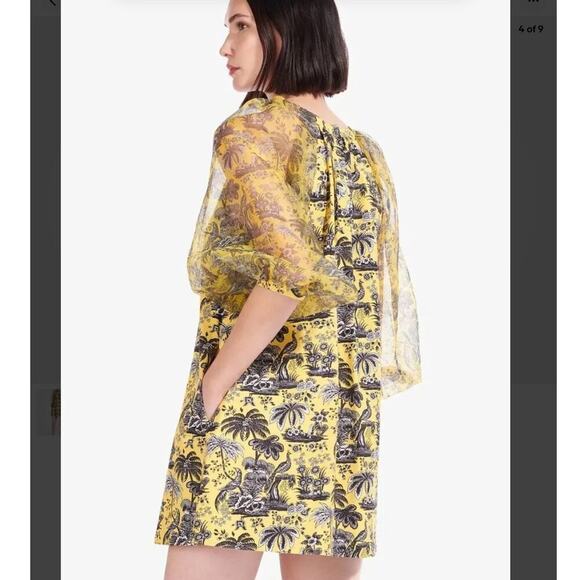 Staud Garden Puff Sleeve Graphic Print Mini Dress In Marigold Toile Size XS - Picture 10 of 16